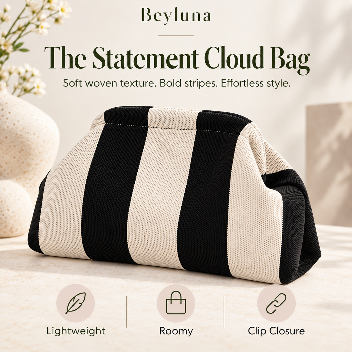 Beyluna Striped Cloud Bag – Soft Woven Statement Handbag
