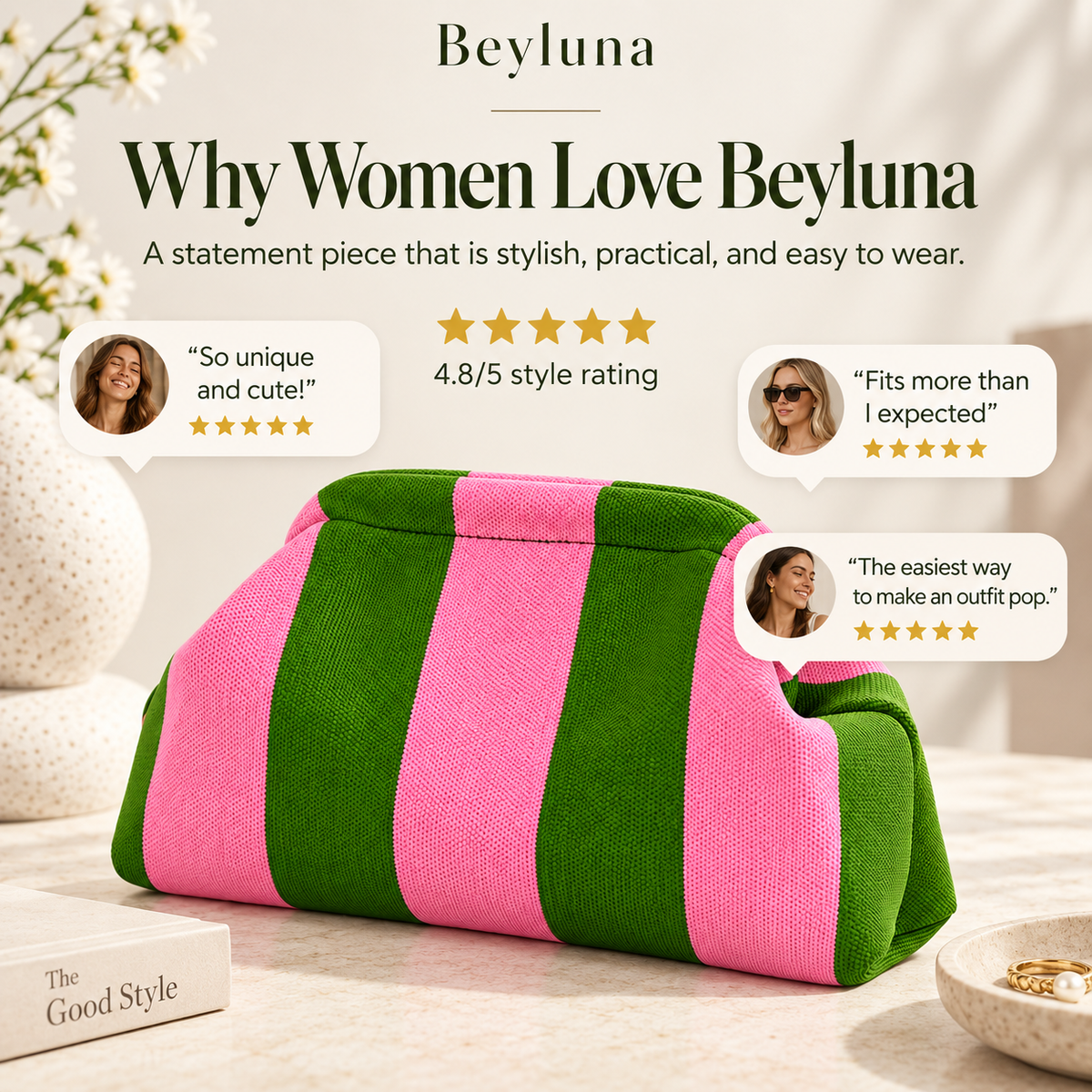 Beyluna Striped Cloud Bag – Soft Woven Statement Handbag