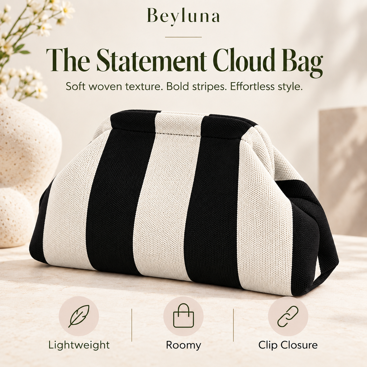 Beyluna Striped Cloud Bag – Soft Woven Statement Handbag