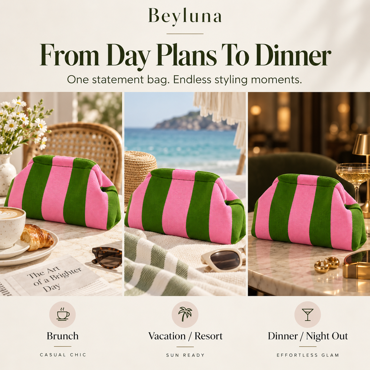 Beyluna Striped Cloud Bag – Soft Woven Statement Handbag
