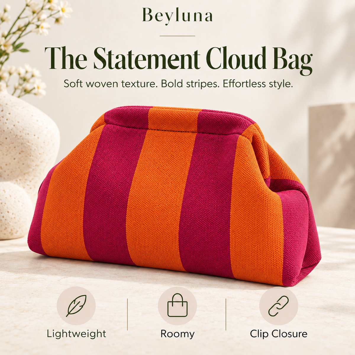 Beyluna Striped Cloud Bag – Soft Woven Statement Handbag
