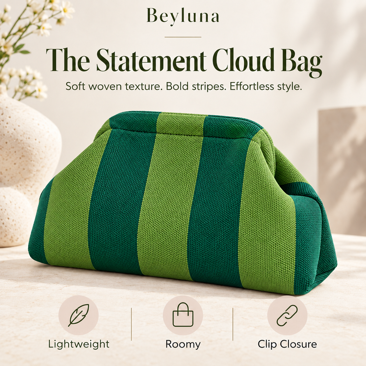 Beyluna Striped Cloud Bag – Soft Woven Statement Handbag